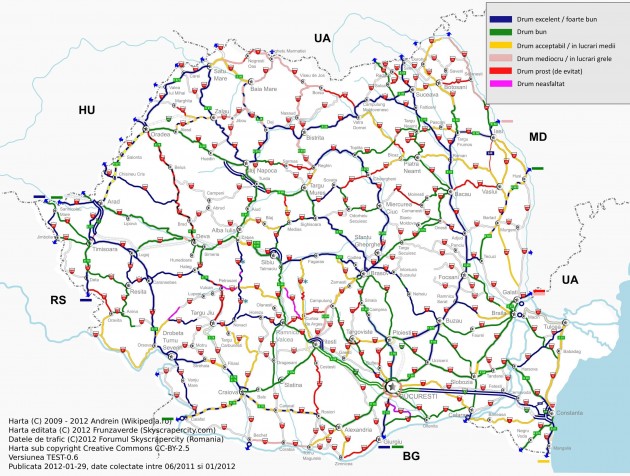 Harta drumurilor bune si proaste din Romania